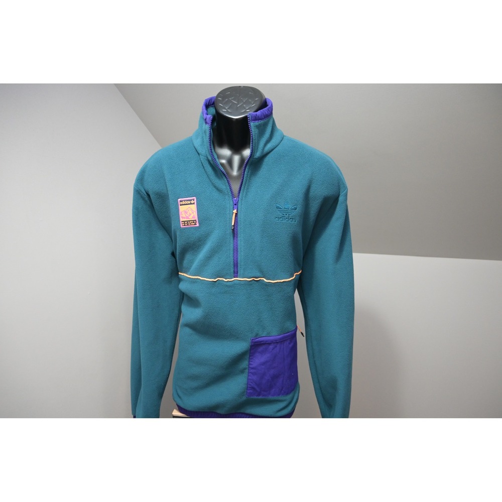 Adidas 1/4 Zip Fleece Jacket Men Size Medium Teal Purple Pullover Excellent
